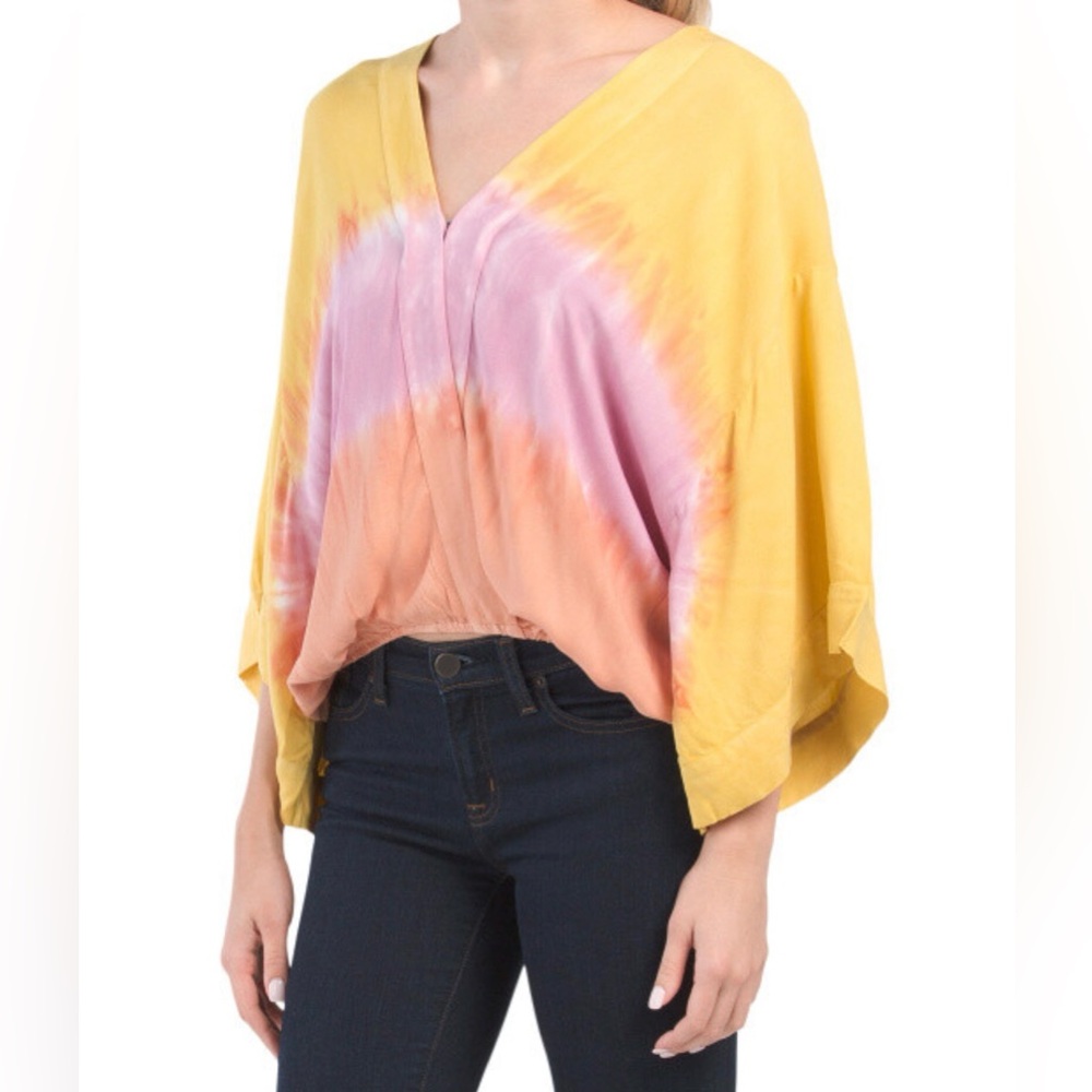 Young Fabulous & Broke Tia Tie Dye Cross Front Kimono Sleeve Top Size S Boho